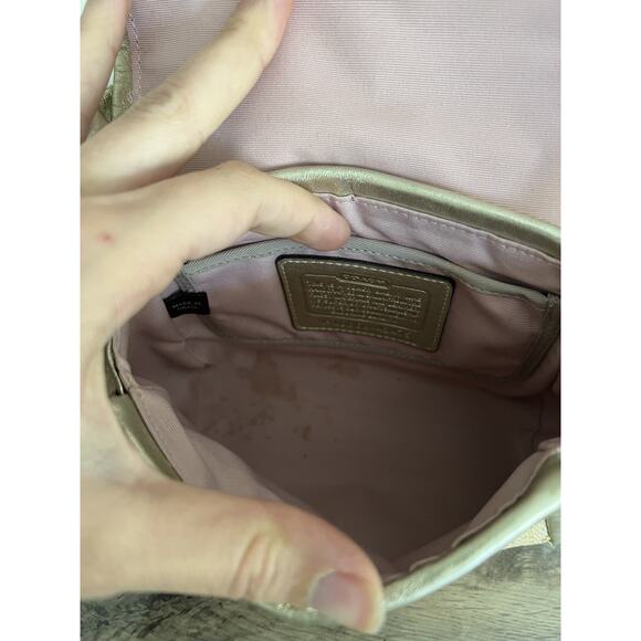 Coach Parker Straw Top Handle Handbag GOLD leather trim #42475 - Picture 4 of 12